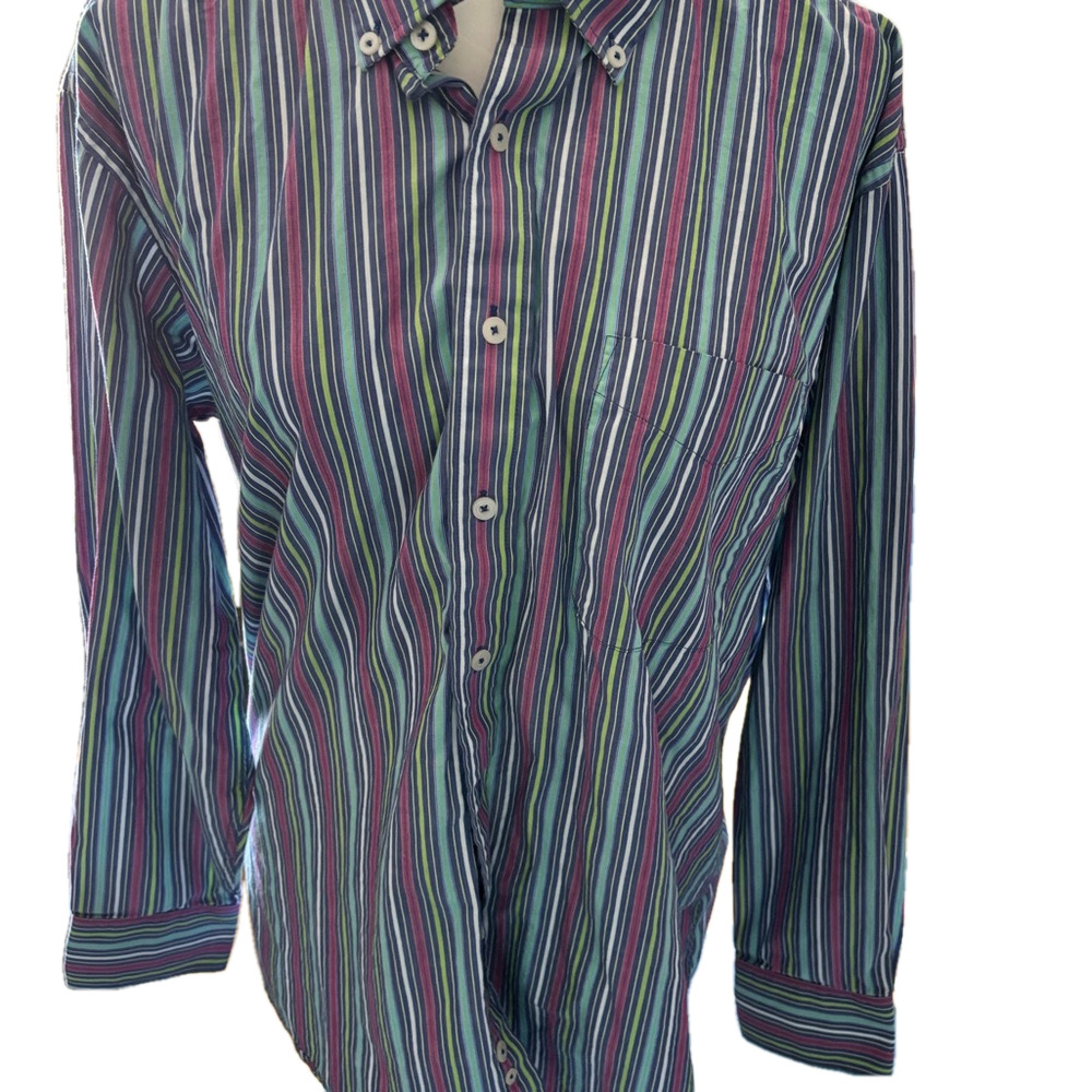 Alan Flusser Blue and Green Casual Button Down Shirt